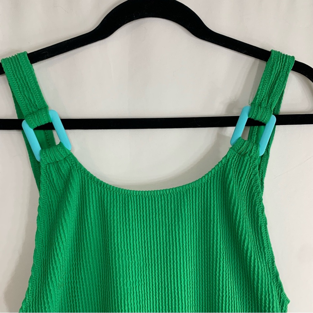 NWT Aerie Green Shimmery Crinkle Birthday Scoop Cheekiest One Piece Swimsuit - Picture 3 of 11